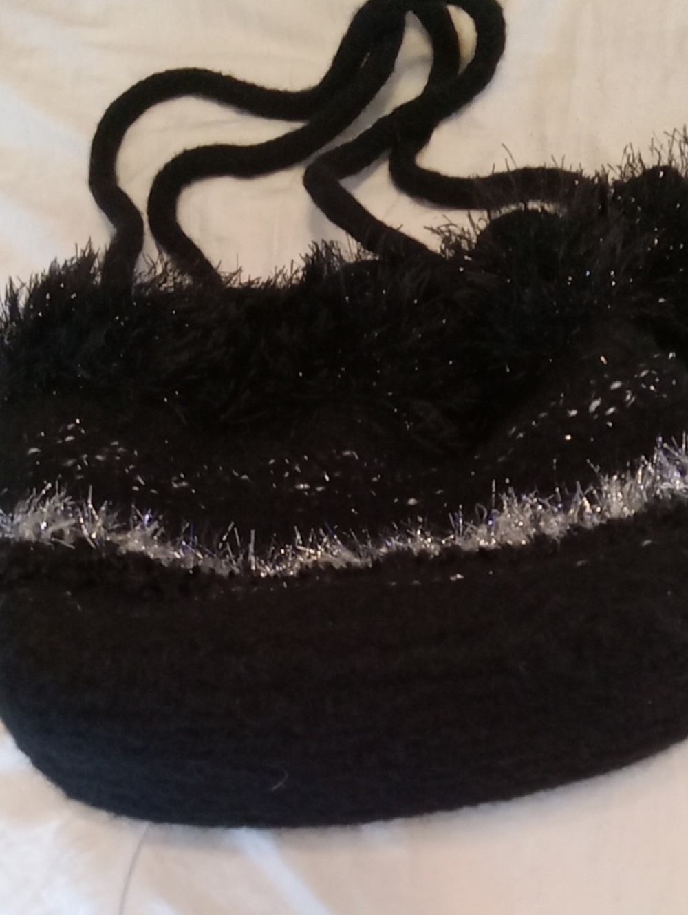 Black Faux-Fur Shoulder Bag with Silver Trim. Fun and Fabulous - Picture 4 of 8
